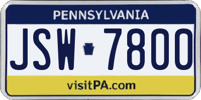PA license plate JSW7800