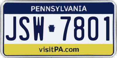 PA license plate JSW7801