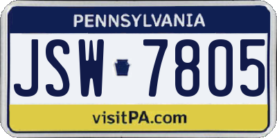 PA license plate JSW7805