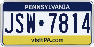 PA license plate JSW7814