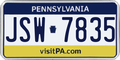 PA license plate JSW7835