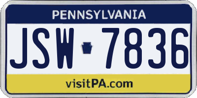 PA license plate JSW7836