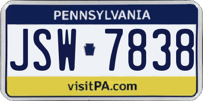 PA license plate JSW7838