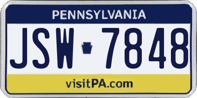 PA license plate JSW7848