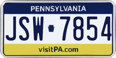 PA license plate JSW7854