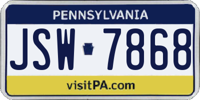 PA license plate JSW7868