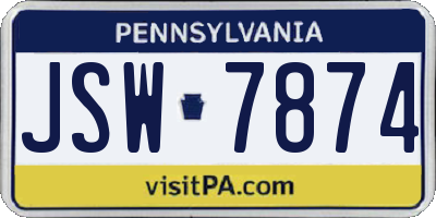 PA license plate JSW7874