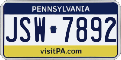 PA license plate JSW7892