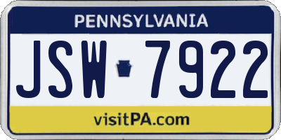 PA license plate JSW7922