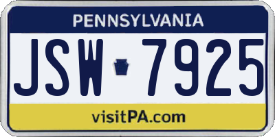PA license plate JSW7925
