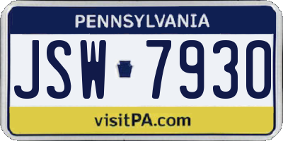 PA license plate JSW7930