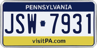 PA license plate JSW7931