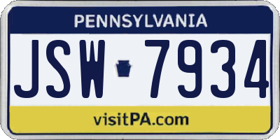 PA license plate JSW7934