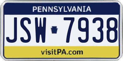 PA license plate JSW7938