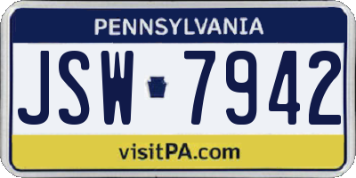 PA license plate JSW7942