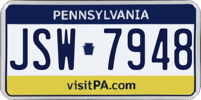 PA license plate JSW7948