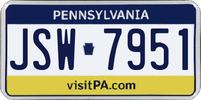 PA license plate JSW7951