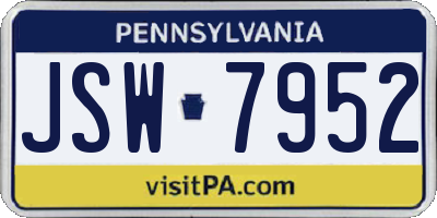 PA license plate JSW7952