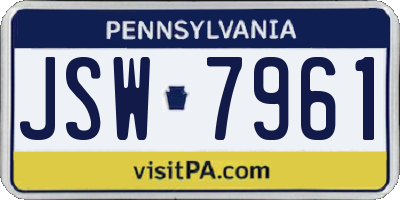 PA license plate JSW7961