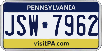 PA license plate JSW7962