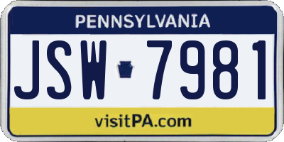 PA license plate JSW7981