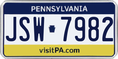 PA license plate JSW7982