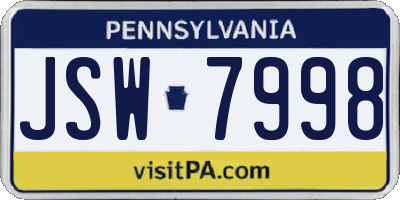 PA license plate JSW7998