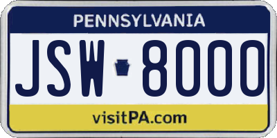 PA license plate JSW8000