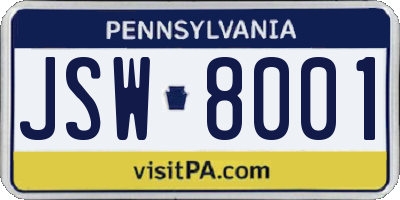 PA license plate JSW8001