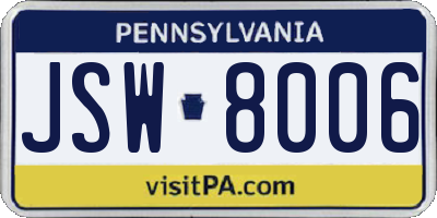 PA license plate JSW8006