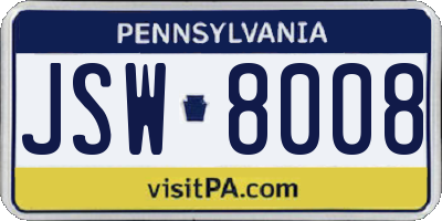 PA license plate JSW8008