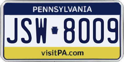 PA license plate JSW8009
