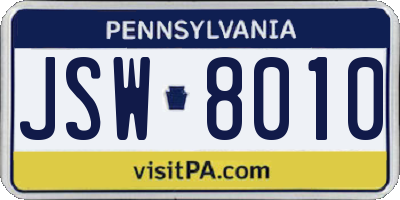 PA license plate JSW8010