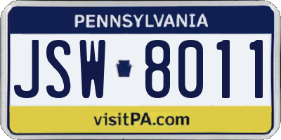 PA license plate JSW8011