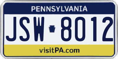 PA license plate JSW8012
