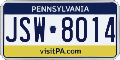PA license plate JSW8014