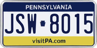 PA license plate JSW8015