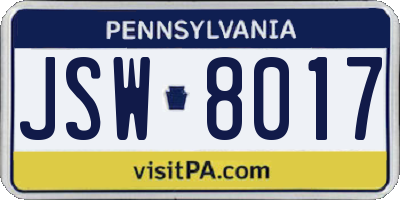PA license plate JSW8017