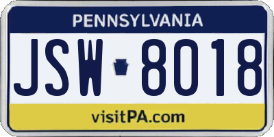 PA license plate JSW8018
