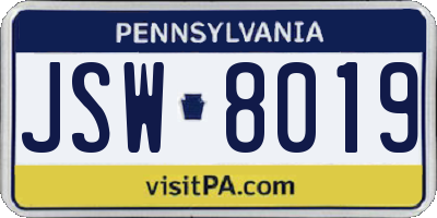 PA license plate JSW8019