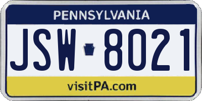 PA license plate JSW8021