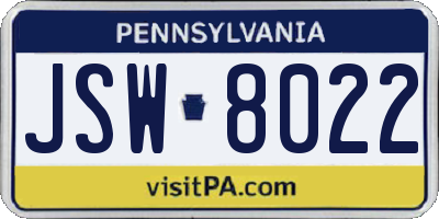 PA license plate JSW8022