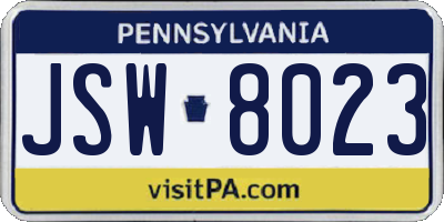 PA license plate JSW8023