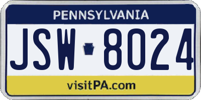 PA license plate JSW8024
