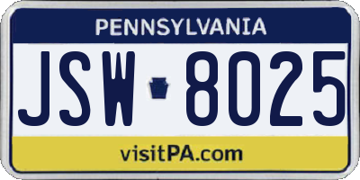 PA license plate JSW8025