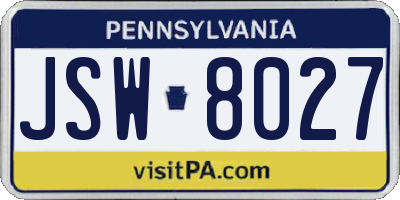 PA license plate JSW8027
