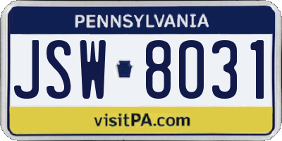 PA license plate JSW8031