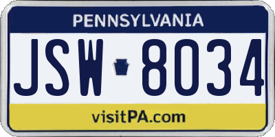 PA license plate JSW8034