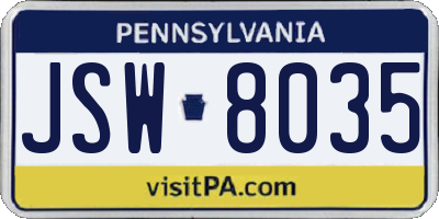 PA license plate JSW8035