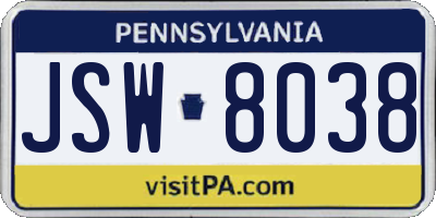 PA license plate JSW8038